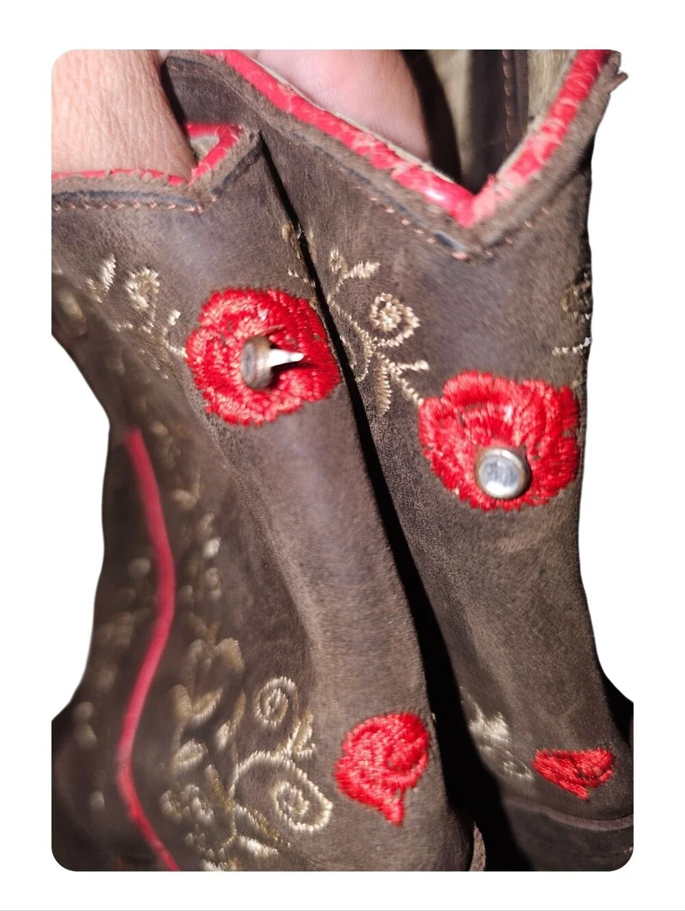 Quincy Brown Embroidered Suede Boots with Red Accents